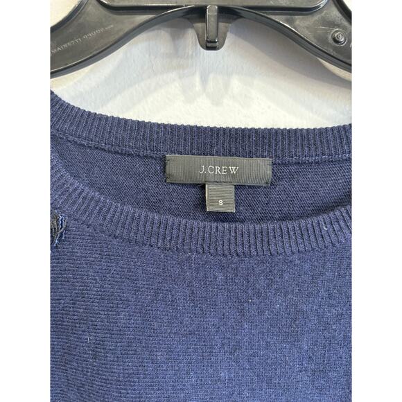 J. Crew Wool Blend Navy Blue Sweater Womens S Black Lace Detail E5011 P… - Picture 2 of 5